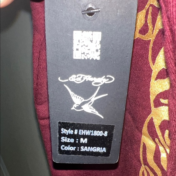 Ed Hardy Burgundy Hoodie with Tiger and Rose Design Size Medium New With Tsg - Picture 9 of 10